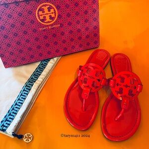 **SOLD** Tory Burch Neon Pink Patent Leather Miller Sandals